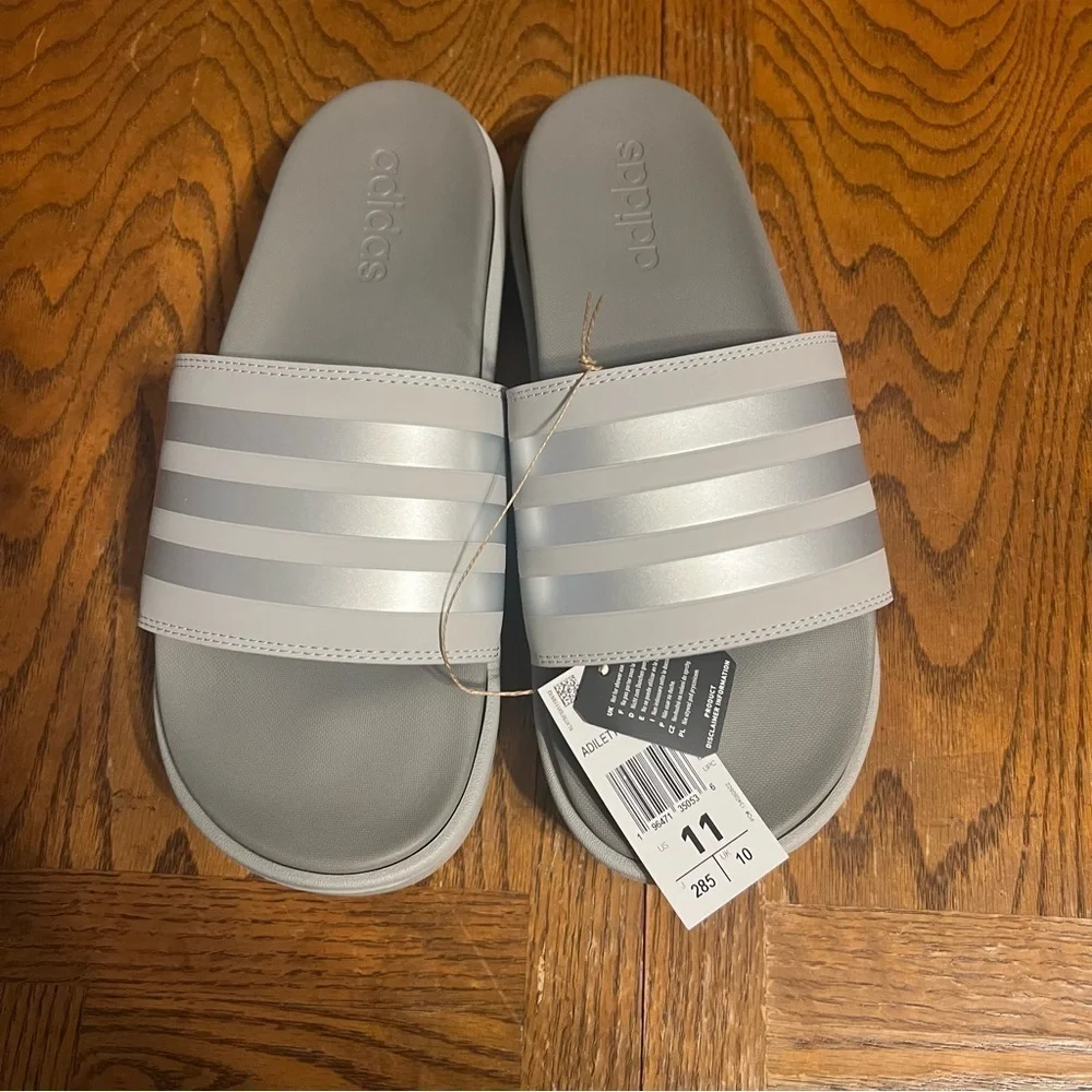 NEW Adidas Women's Adilette Platform Slide Sandals in Gray Silver Sz 11